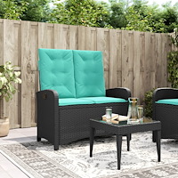 vidaXL Justerbar trädgårdsbänk med dynor svart konstrotting