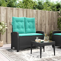 vidaXL Justerbar trädgårdsbänk med dynor svart konstrotting