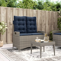 vidaXL Justerbar trädgårdsbänk med dynor grå konstrotting