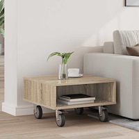 vidaXL Sido bord med hjul Sonoma-ek 50,5 x 50 x 30 cm Konstruerat trä