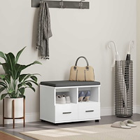 vidaXL Hallbänk med kudde Vit 60 x 38 x 46 cm Spånskiva och klädfabric