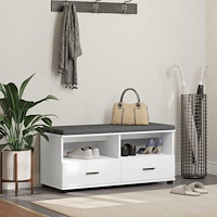 vidaXL Hallbänk med låda Vit 100 x 38 x 46 cm Spånskiva och klädfabric