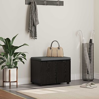 vidaXL Hallbänk med kudde med lagring Svart Ek 60 x 38 x 46 cm