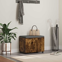 vidaXL Hallbänk med kudde med lagring med dörr Rökt ek 60 x 38 x 46 cm