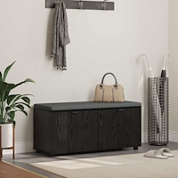 vidaXL Hallbänk med kudde med lagring Svart Ek 100 x 38 x 46 cm