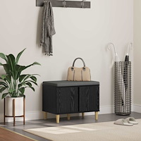 vidaXL Hallbänk med kudde med lagring Svart Ek 60 x 38 x 46 cm