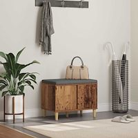 vidaXL Hallbänk med kudde med lagring Gammalt trä 60 x 38 x 46 cm