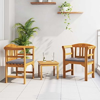 vidaXL Möbelset med kudde 3 pcs Naturfärg Massivt Akaciaträ