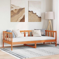 vidaXL Sängram med huvudgavel Vaxbrun 90 x 190 cm Massiv furu