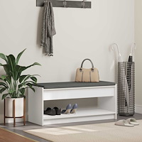 vidaXL Hallbänk med kudde med hylla med lagring Vit 103 x 38 x 45 cm