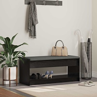 vidaXL Hallbänk med kudde med hylla Svart Ek 103 x 38 x 45 cm