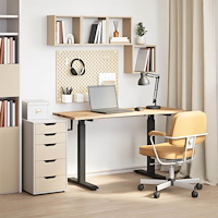 vidaXL Skrivbord Svart och naturlig 140 x 60 cm Massivt Ekträ