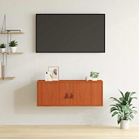 vidaXL Väggskåp med hylla med dörr Vaxbrun 80 x 30 x 30 cm Massiv furu