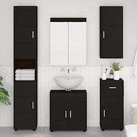 vidaXL Badrumsmöbelset med låda med hylla TULUM Svart Konstruerat trä