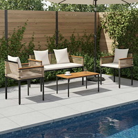 vidaXL Utemöbelset med kudde 4 pcs Beige och krämvit PE Rattan