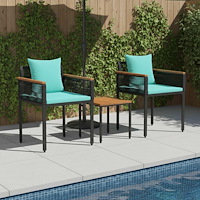 vidaXL Utemöbelset med kudde 3 pcs Svart och turkos PE Rattan