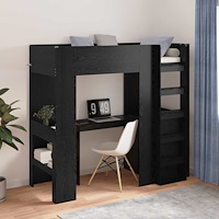 vidaXL Våningssängram med skrivbord med lagring Svart Ek 75 x 190 cm