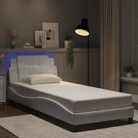 vidaXL Bed Frame with LED without Mattress "Zadar" White 100x203 cm