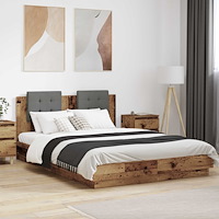 vidaXL Sängram med huvudgavel Gammalt trä 120 x 200 cm Konstruerat trä