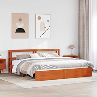vidaXL Sängram med huvudgavel Vaxbrun 200 x 200 cm Massiv furu