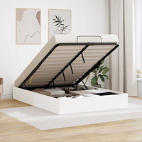 vidaXL Ottoman Sängram med lagring Vit 193 x 120 x 25 cm Spånskiva