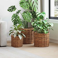 vidaXL Planteringskorg med lagring 3 pcs Brun Kubu Rattan