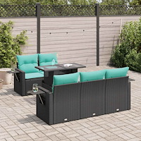 vidaXL Trädgårdssoffset med dynor 6 delar svart konstrotting akaciaträ