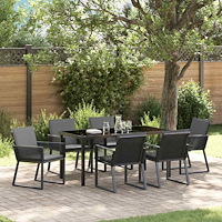 vidaXL Trädgårdsmöbelset 7 pcs Svart Pulverlackerat stål