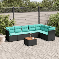 vidaXL Soffgrupp för trädgården med dynor 8 delar svart konstrotting