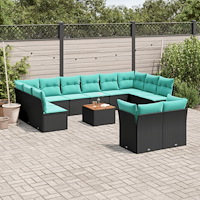 vidaXL Loungegrupp för trädgården m dynor 13 delar svart konstrotting