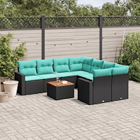vidaXL Soffgrupp för trädgården med dynor 9 delar svart konstrotting