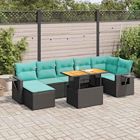 vidaXL Loungegrupp för trädgården med dynor 8 delar svart konstrotting