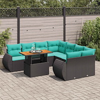 vidaXL Loungegrupp för trädgården m dynor 9 delar svart konstrottning