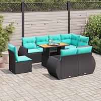 vidaXL Loungegrupp för trädgården m dynor 9 delar svart konstrottning