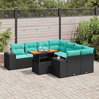 vidaXL Loungegrupp för trädgården m dynor 9 delar svart konstrottning