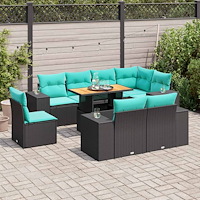 vidaXL Loungegrupp för trädgården m dynor 9 delar svart konstrottning