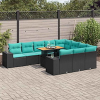 vidaXL Loungegrupp för trädgården m. dynor 11 delar konstrotting svart