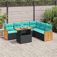 vidaXL Trädgårdssoffset med dynor 7 delar svart konstrotting akaciaträ