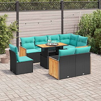 vidaXL Trädgårdssoffset med dynor 9 delar svart konstrotting akaciaträ