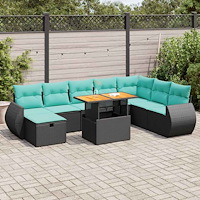 vidaXL Trädgårdssoffset med dynor 9 delar brun konstrotting akaciaträ