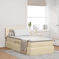vidaXL Förvaringssäng med madrass Kräm 90 x 190 cm Konstruerat trä
