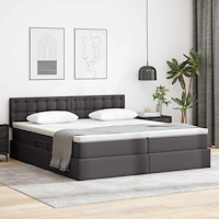 vidaXL Förvaringssäng med LED med madrass Grå 180 x 200 cm Konstläder