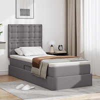 vidaXL Förvaringssäng med LED med madrass Grå 100 x 200 cm Konstläder