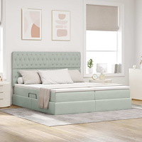 vidaXL Säng med LED -remsljus med lagring Ljusgrå 180 x 200 cm Sammet