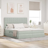 vidaXL Säng med LED -remsljus med lagring Ljusgrå 180 x 200 cm Sammet