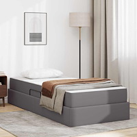 vidaXL Förvaringssäng med madrass med madrass 2 pcs Grå Skinn