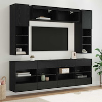 vidaXL TV väggskåp set med led 6 pcs Svart Ek Konstruerat trä