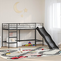 vidaXL Barns våningssängram med rutschkana Svart och Anthracit