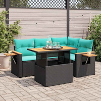 vidaXL Trädgårdssoffset med dynor 5 delar svart konstrotting akaciaträ