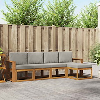 vidaXL Utomhussoffset 5 pcs Naturlig och Ljus Grå Massivt Akaciaträ